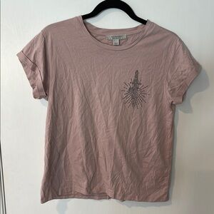 All Saints Pink Graphic Boxy Tee with Cuffed Sleeves